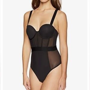 DKNY Women's Black Sheers Strapless Bodysuit, Size US 34DD